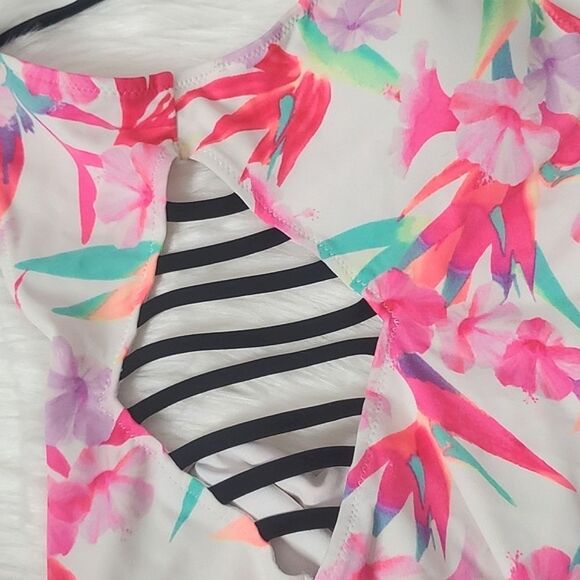 Victoria's Secret PINK Neon Pink Hibiscus Floral Print One Piece Swimsuit Size M - Picture 5 of 16